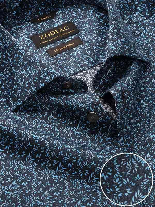 Bassano Turquoise Printed Full Sleeve Single Cuff Tailored Fit Semi Formal Cotton Shirt