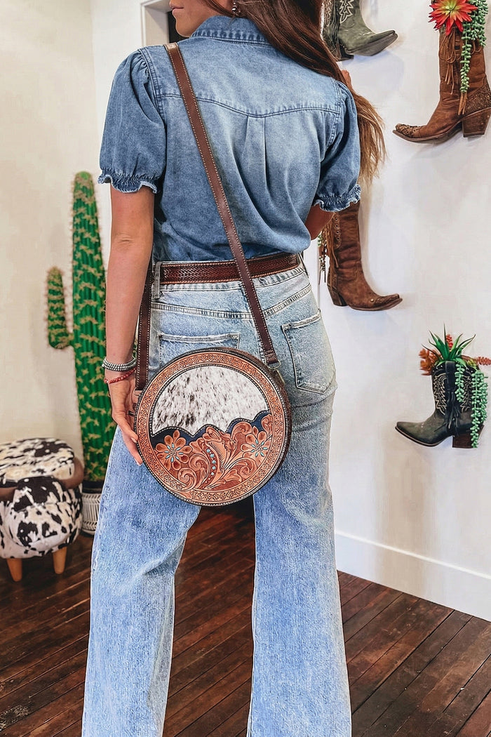 Beau Blue Frilled Short Sleeve Snap Button Denim Shirt
