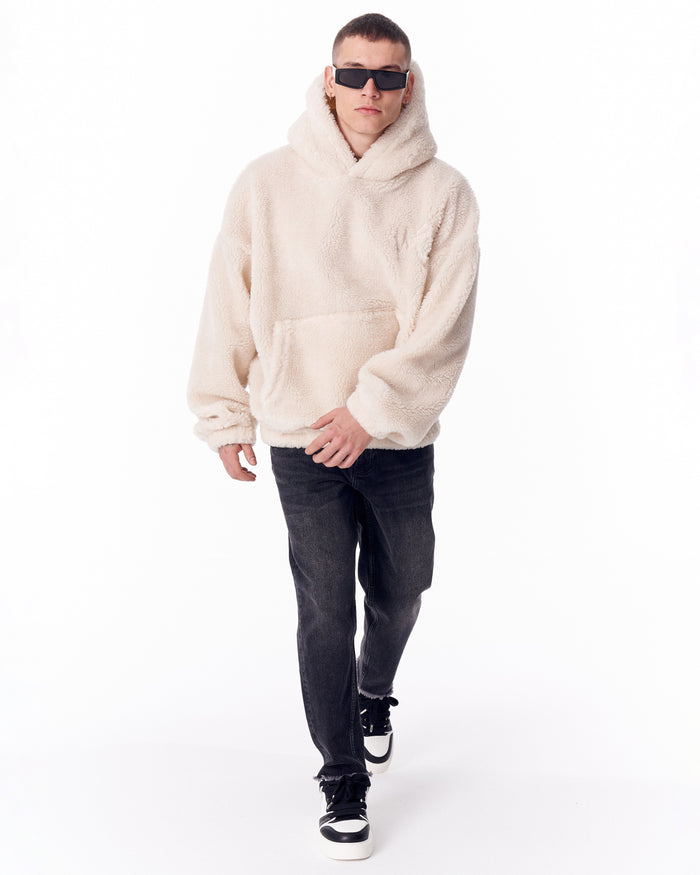 Beige Plush Hoodie With Embroidery Print (6)