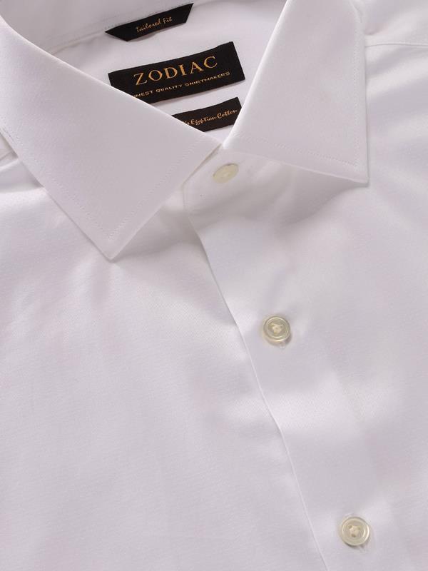 Bertolucci White Solid Full Sleeve Single Cuff Tailored Fit Classic Formal Two Ply Mercerized Cotton Shirt
