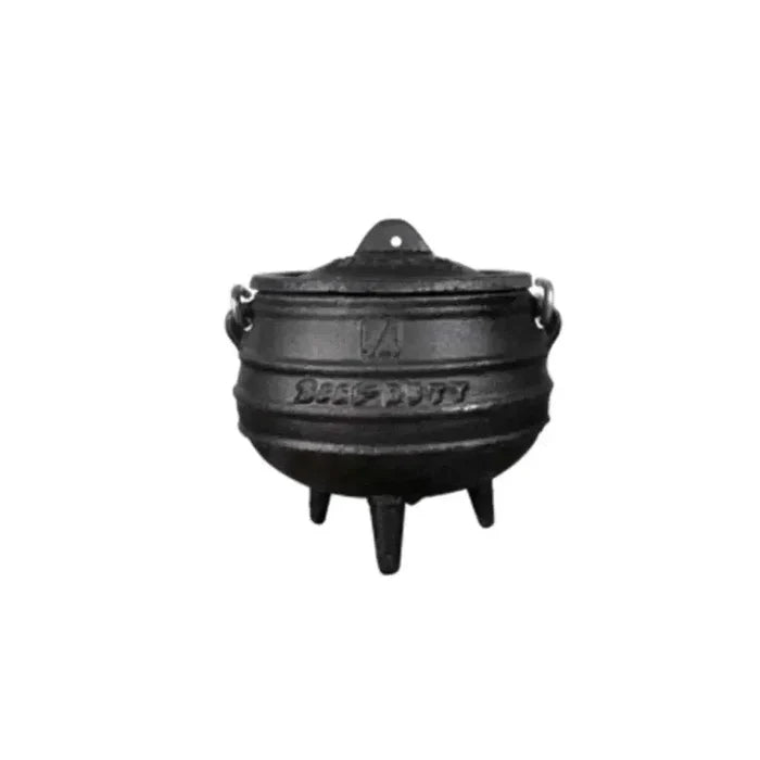 Traditional 3-Legged Cast Iron Pot 0.7L with carrying handle and lid for outdoor cooking