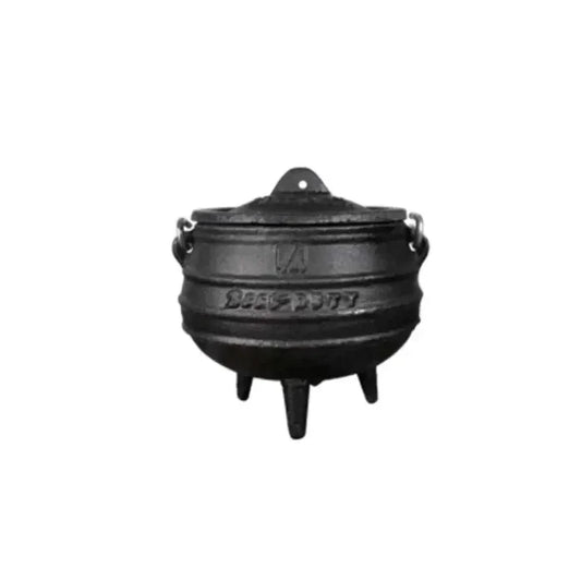Traditional 3-Legged Cast Iron Pot 0.7L with carrying handle and lid for outdoor cooking
