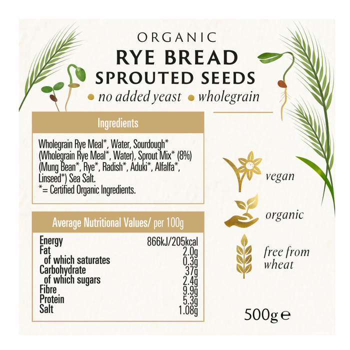 Biona Organic Rye Bread Sprouted Seeds 500g