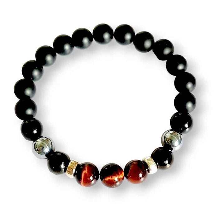 Black gemstone bracelet, onyx and tourmaline, view 2