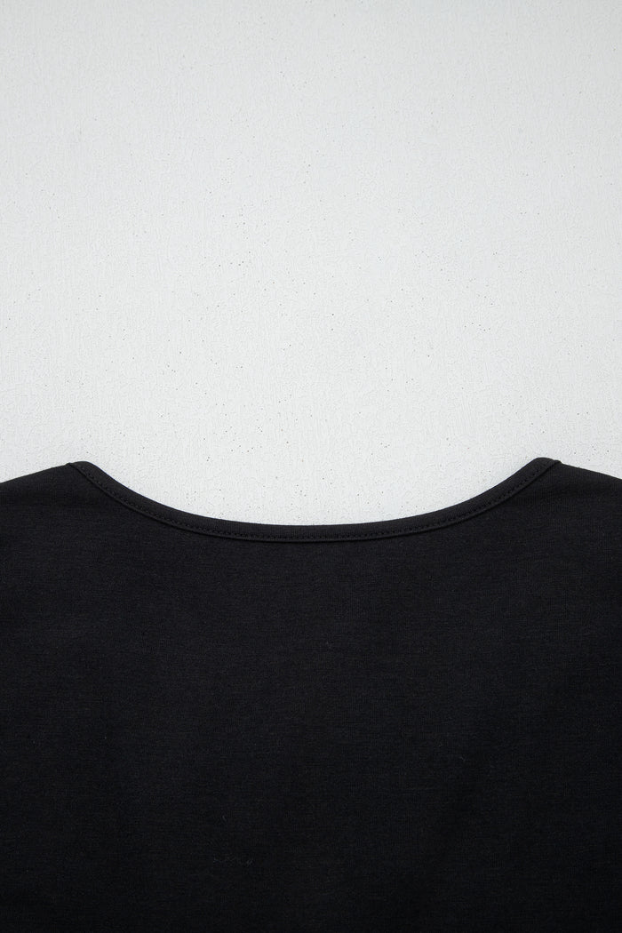 Black Plus Size Solid Color Bow Tie Peplum Tank Top