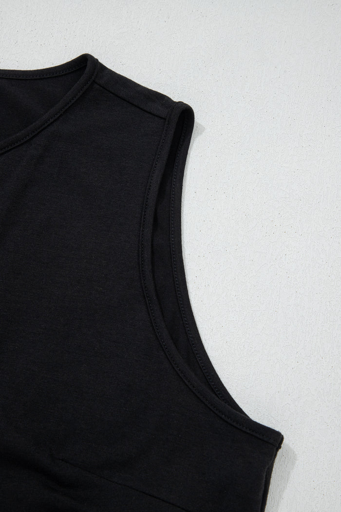 Black Plus Size Solid Color Bow Tie Peplum Tank Top