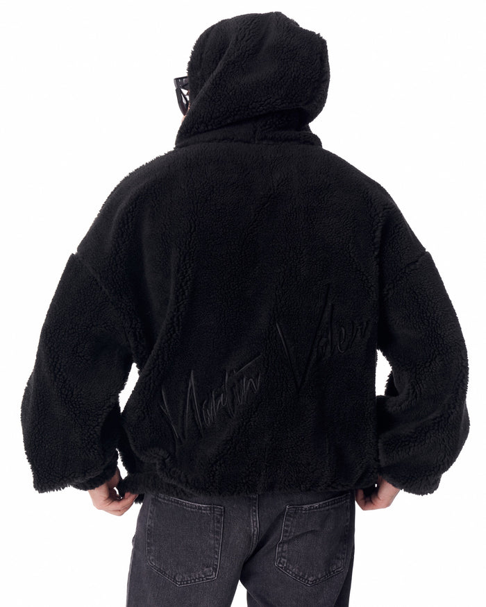 Black Plush Hoodie With Embroidery Print (2)