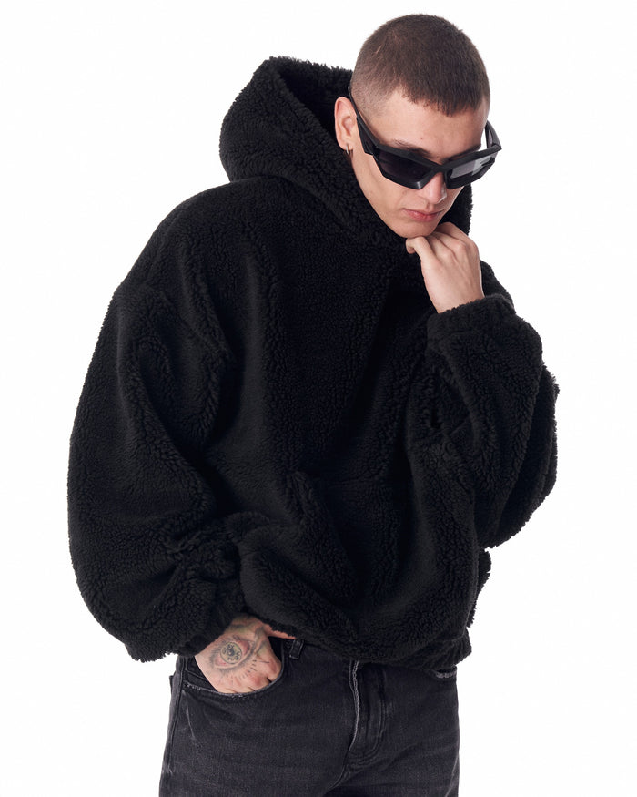 Black Plush Hoodie With Embroidery Print (5)