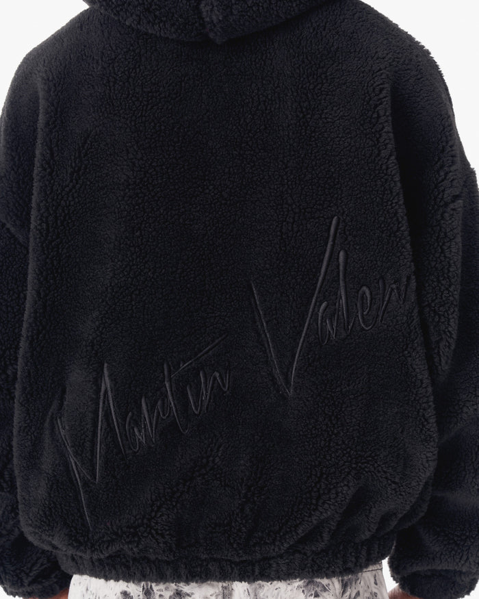 Black Plush Hoodie With Embroidery Print (7)