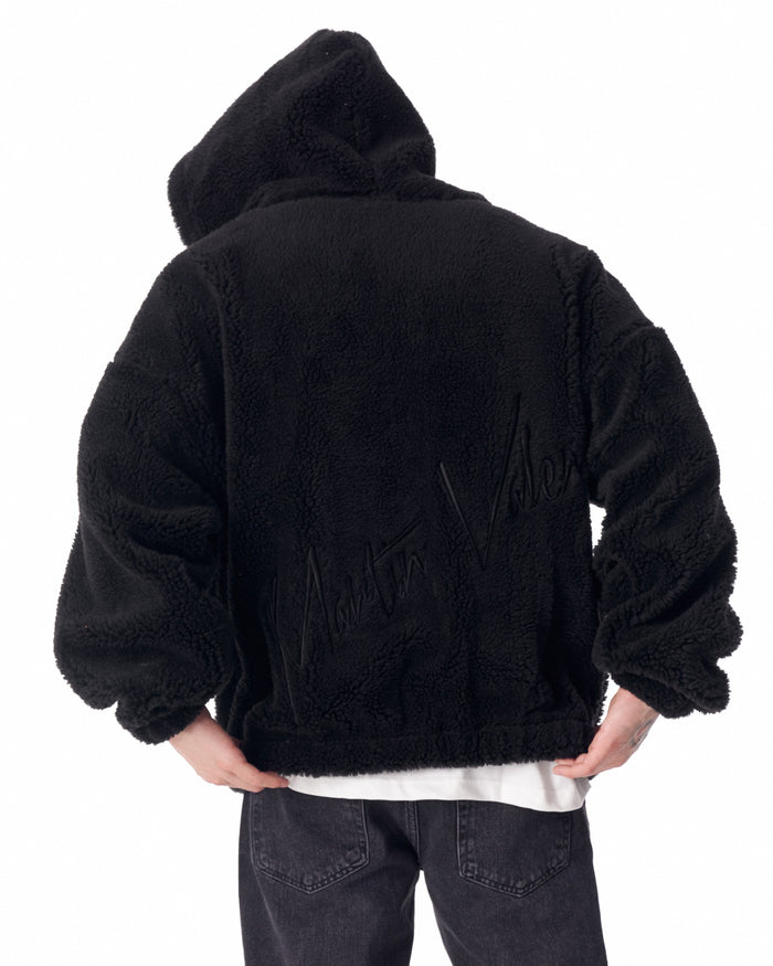 Black Plush Zipper Hoodie with 3D Embroidery (5)