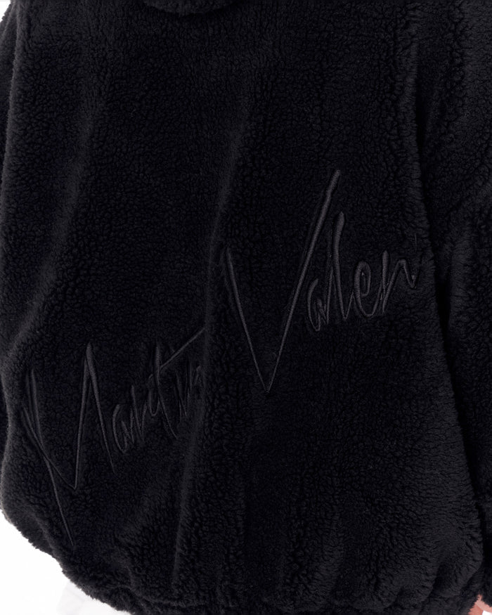 Black Plush Zipper Hoodie with 3D Embroidery (6)