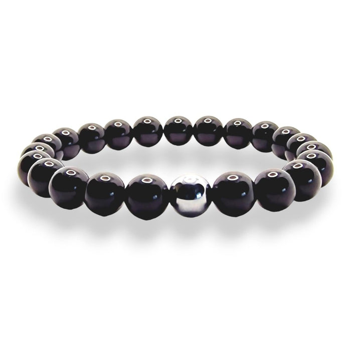 Black tourmaline beaded bracelet, glossy black 8mm natural stone beads