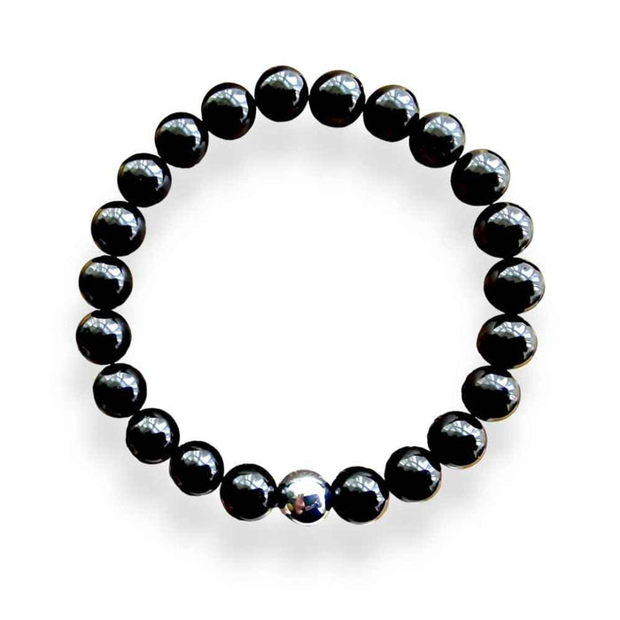 Black tourmaline beaded bracelet, glossy black, view 2
