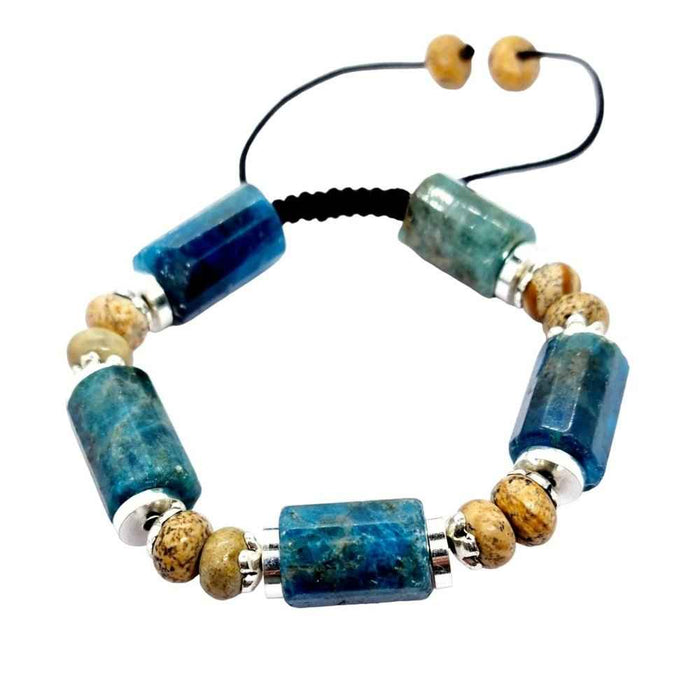 Blue apatite beaded bracelet, vivid blue, view 2