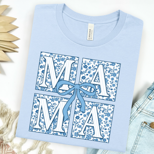 Blue Floral Mama Square Graphic Tee