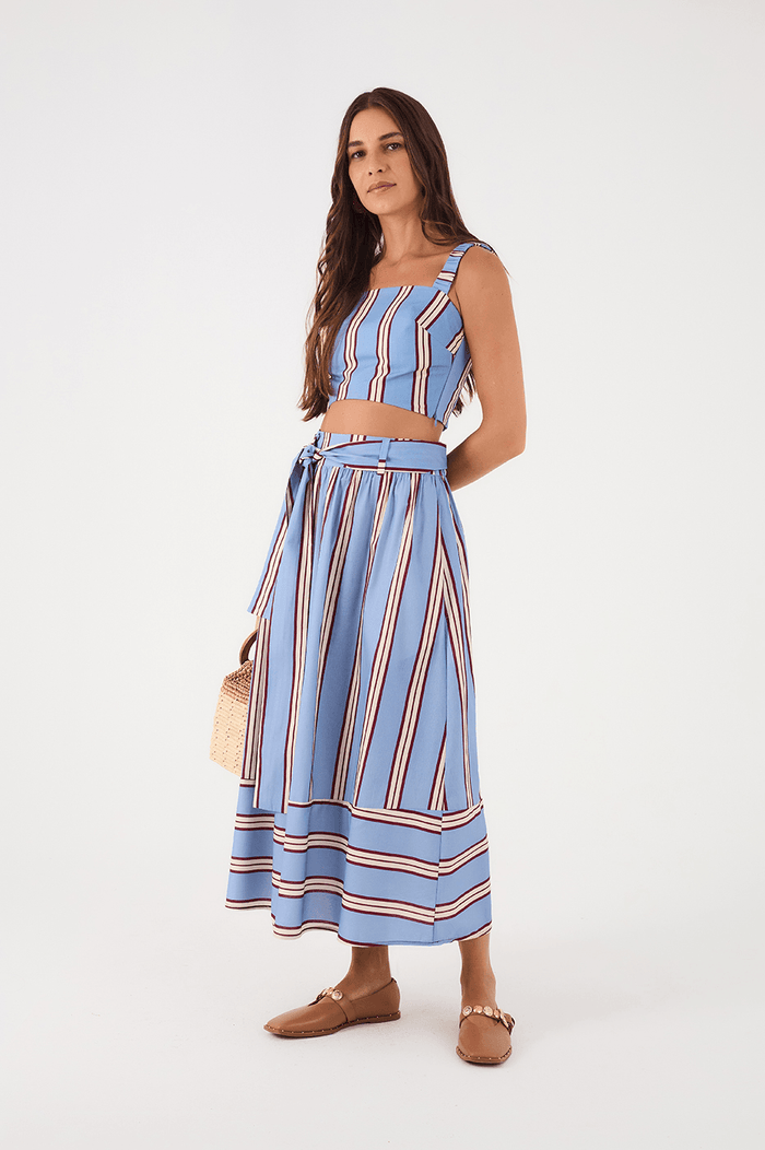 Blue Mirante Crop Top And Maxi Skirt Matching Set_2