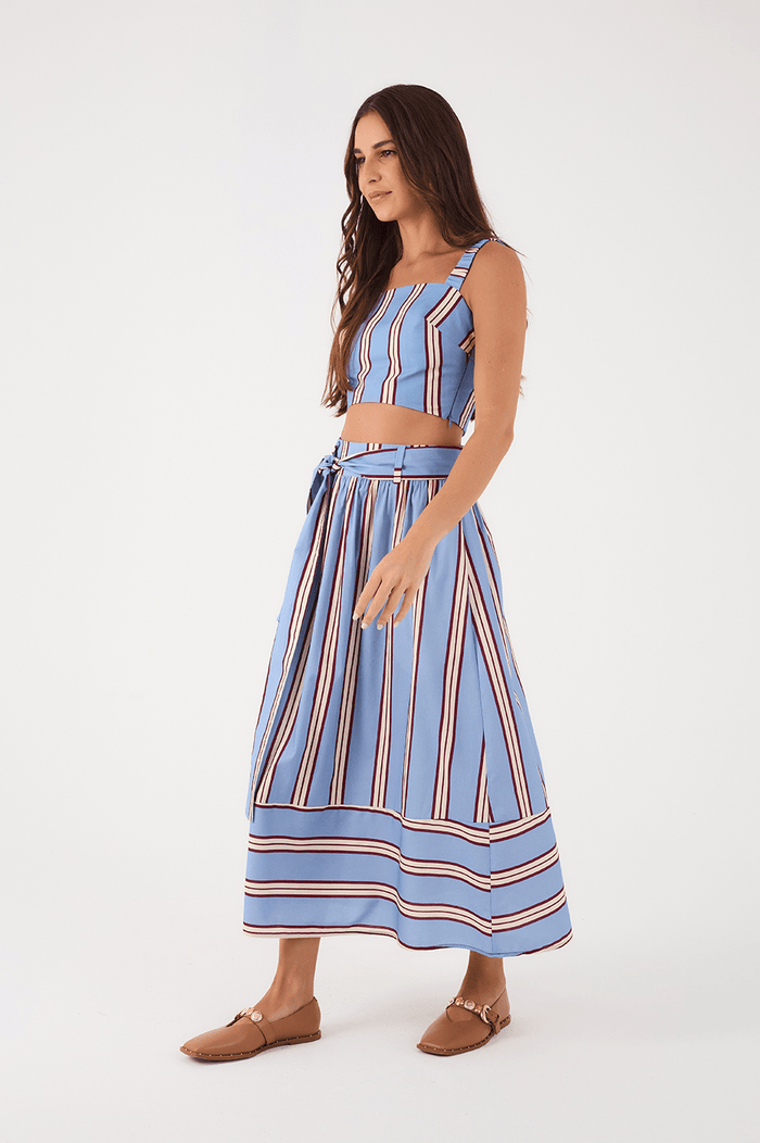 Blue Mirante Crop Top And Maxi Skirt Matching Set_3