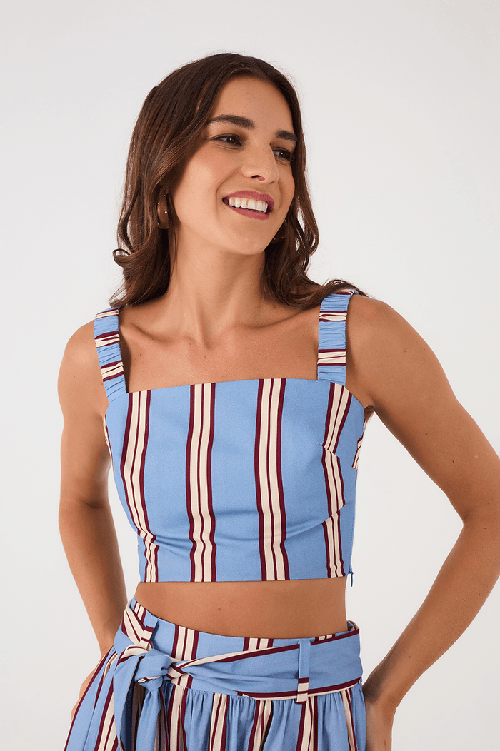 Blue Mirante Crop Top And Maxi Skirt Matching Set_5