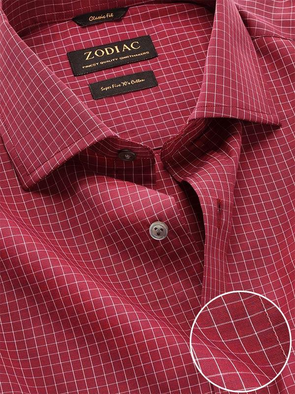 Boscolo Maroon Check Full Sleeve Single Cuff Classic Fit Semi Formal Dark Super Fine Cotton Shirt