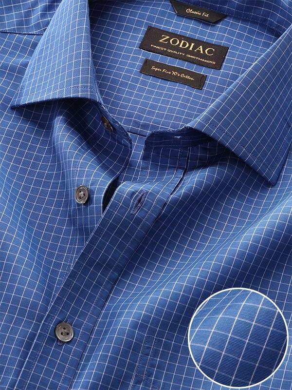 Boscolo Navy Check Full Sleeve Single Cuff Classic Fit Semi Formal Dark Super Fine Cotton Shirt