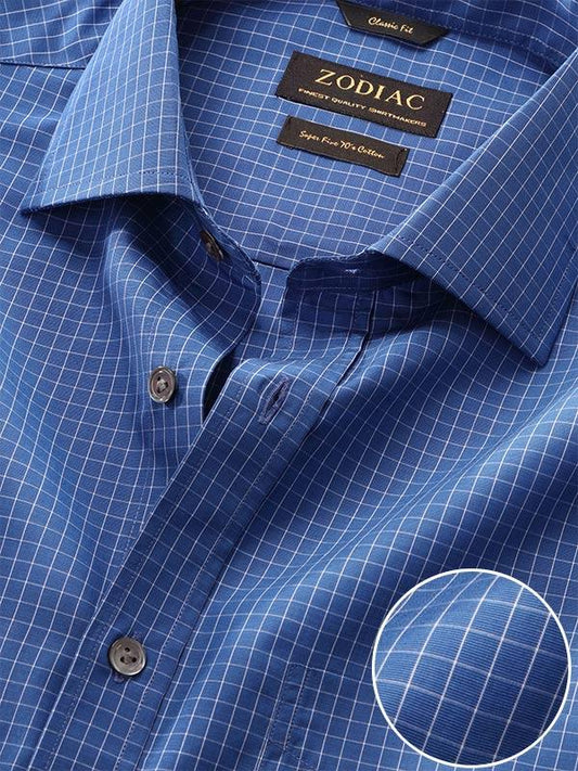 Boscolo Navy Check Full Sleeve Single Cuff Classic Fit Semi Formal Dark Super Fine Cotton Shirt