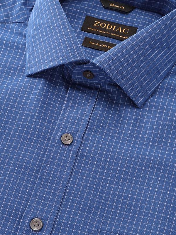 Boscolo Navy Check Full Sleeve Single Cuff Classic Fit Semi Formal Dark Super Fine Cotton Shirt