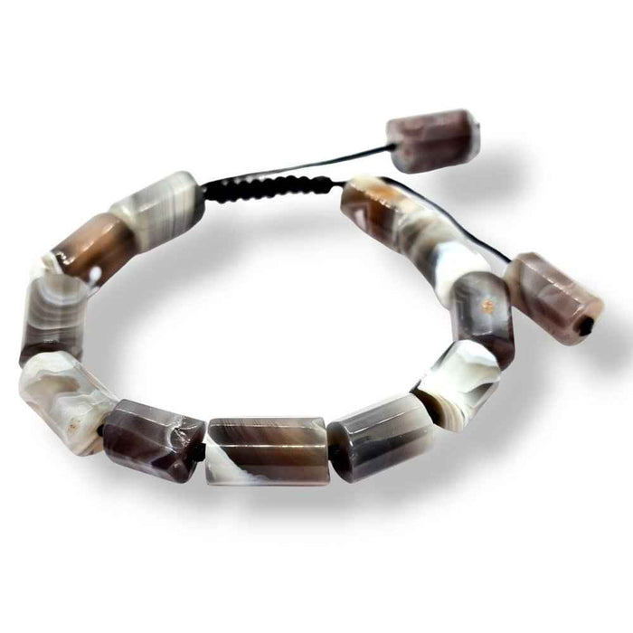 Botswana agate beaded bracelet, pink-grey banded natural stone