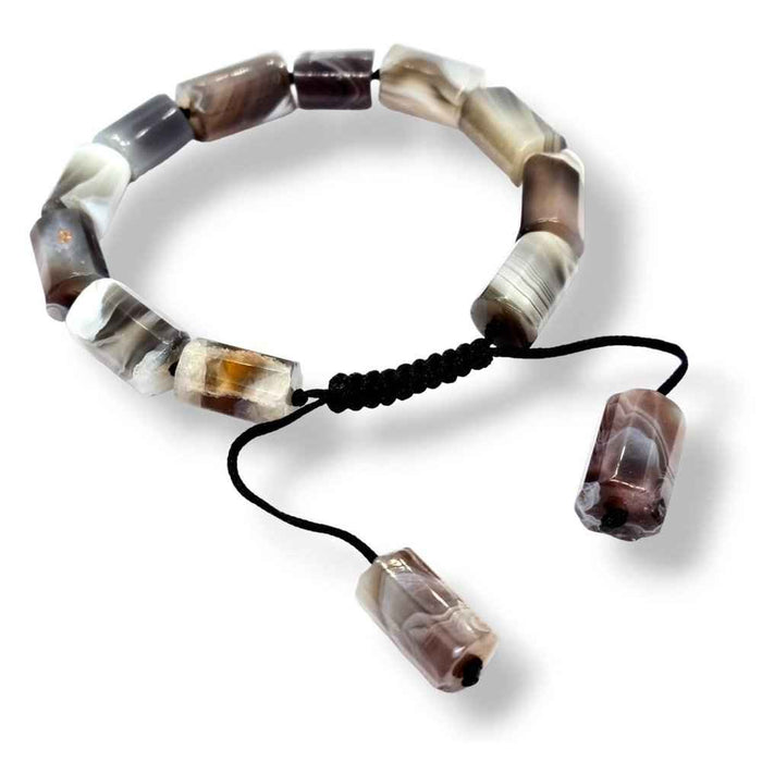 Botswana agate beaded bracelet, pink-grey banded, view 2