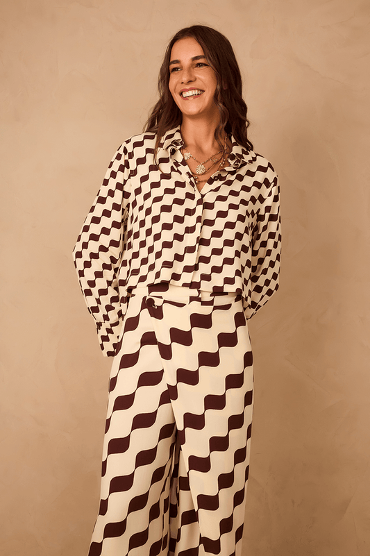 Brown Bossa Nova Collared Buttoned Crepe Shirt_1