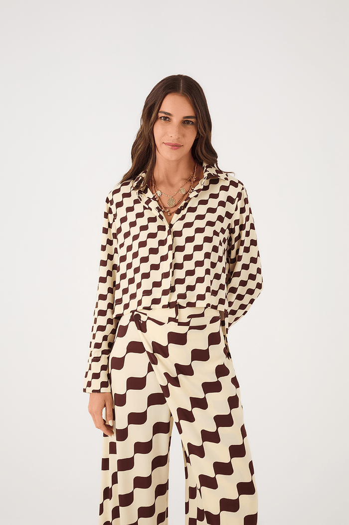 Brown Bossa Nova Collared Buttoned Crepe Shirt_2