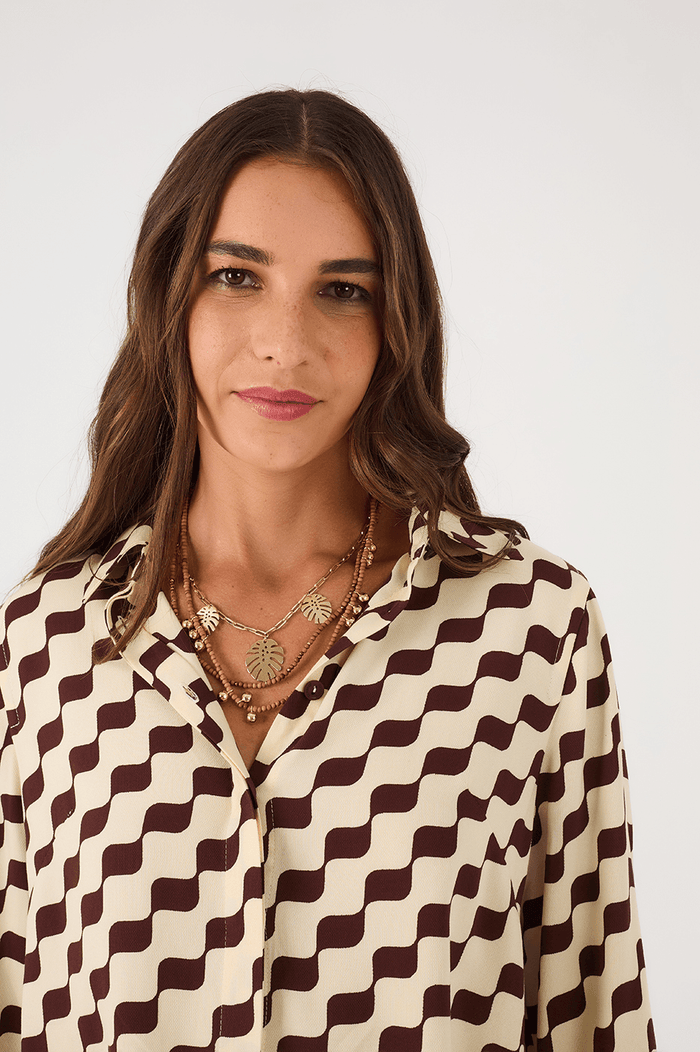 Brown Bossa Nova Collared Buttoned Crepe Shirt_4