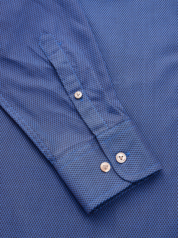 Bruciato Navy Solid Full Sleeve Single Cuff Tailored Fit Semi Formal Dark Two Ply Mercerized Cotton Shirt