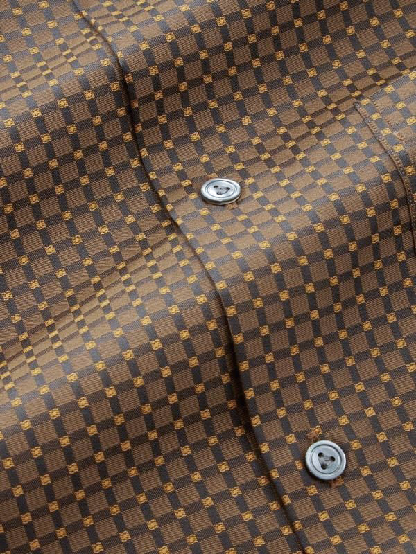 Bruciato Ochre Check Full Sleeve Single Cuff Tailored Fit Semi Formal Dark Two Ply Mercerized Cotton Shirt