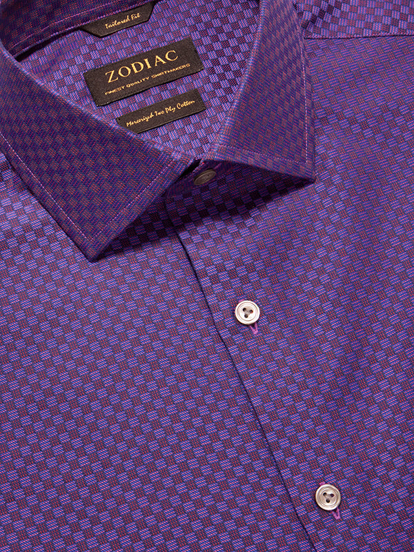 Bruciato Purple Solid Full Sleeve Single Cuff Tailored Fit Semi Formal Dark Two Ply Mercerized Cotton Shirt