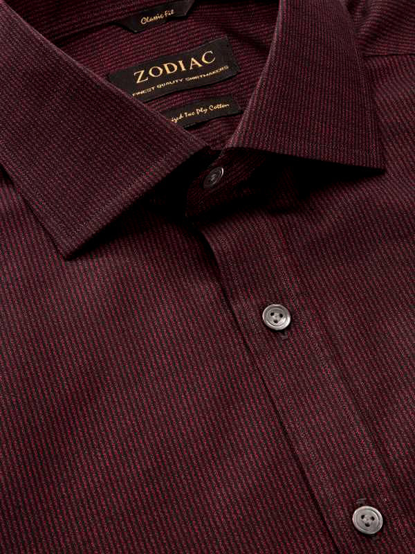 Bruciato Red Solid Full Sleeve Single Cuff Classic Fit Semi Formal Dark Two Ply Mercerized Cotton Shirt