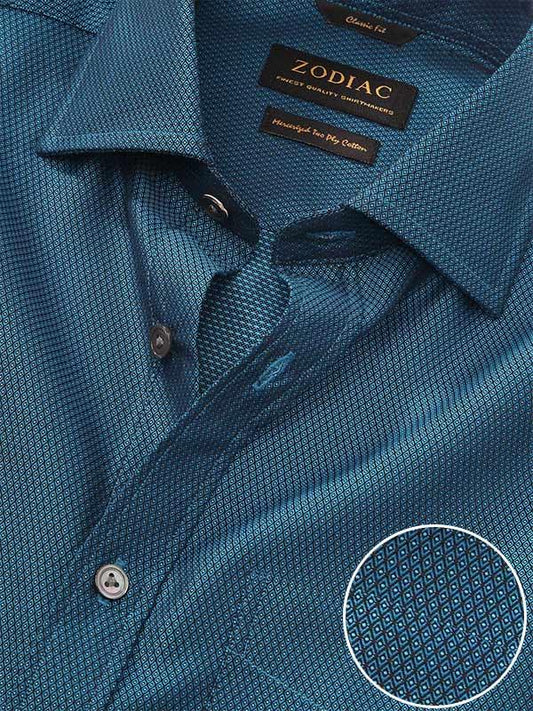 Bruciato Teal Solid Full Sleeve Single Cuff Classic Fit Semi Formal Dark Two Ply Mercerized Cotton Shirt
