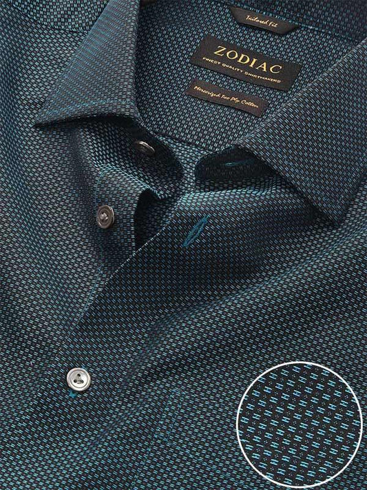 Bruciato Teal Solid Full Sleeve Single Cuff Tailored Fit Semi Formal Dark Two Ply Mercerized Cotton Shirt
