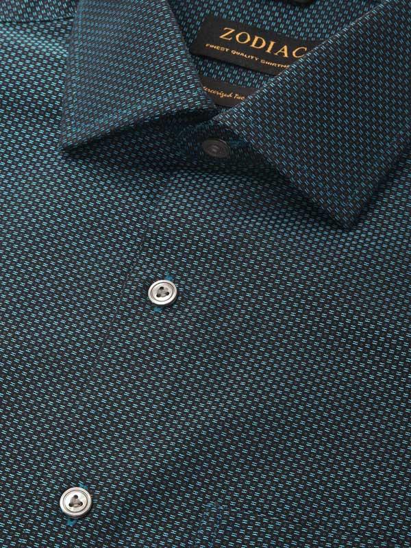 Bruciato Teal Solid Full Sleeve Single Cuff Tailored Fit Semi Formal Dark Two Ply Mercerized Cotton Shirt