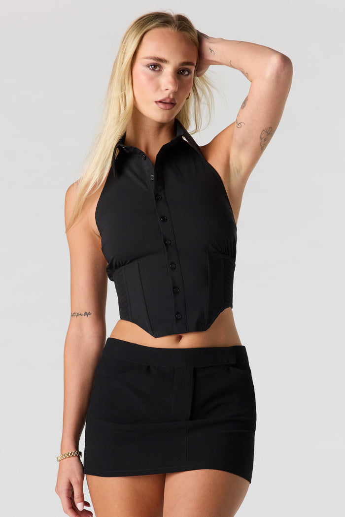 Button Front Corset Halter Top