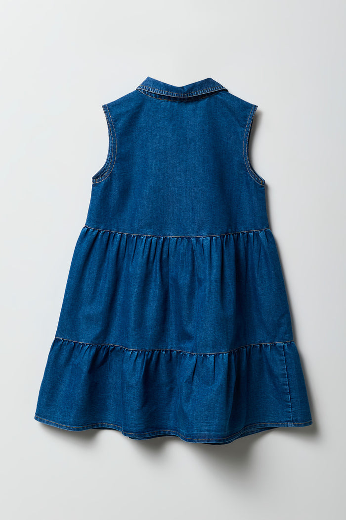 Button Up Tiered Chambray Dress