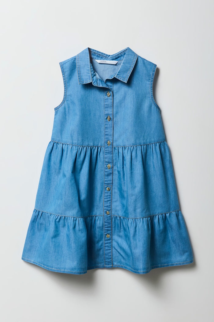 Button Up Tiered Chambray Dress