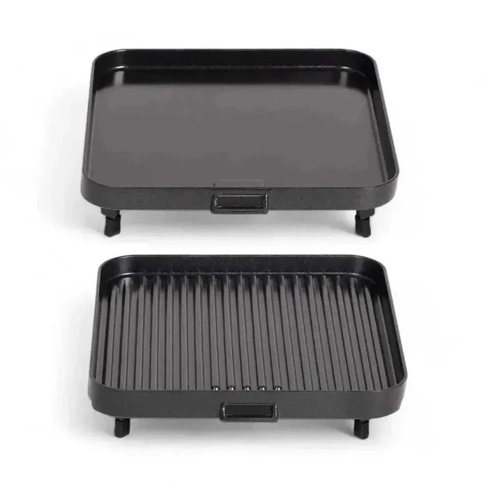 CADAC 2 Cook 3 Pro portable gas barbecue with dual burners and ceramic-coated cooking plates for outdoor grilling and frying