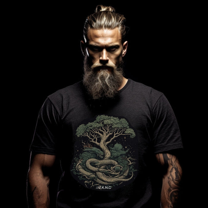 Printify T-Shirt Yggdrasil encircled by the serpent Jormungandr V.K.N.G™ T-Shirt