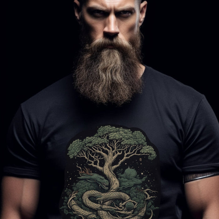Printify T-Shirt Yggdrasil encircled by the serpent Jormungandr V.K.N.G™ T-Shirt