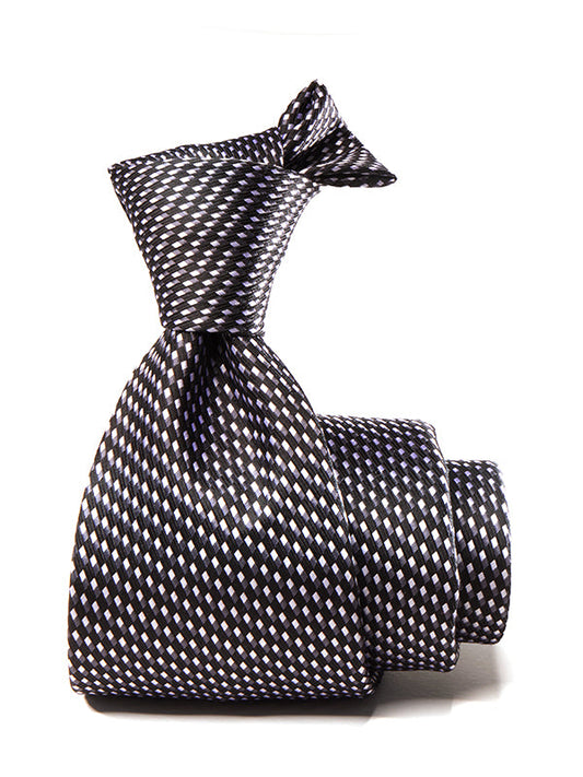 Campania Structure Solid Black & White Silk Tie