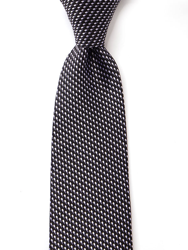 Campania Structure Solid Black & White Silk Tie