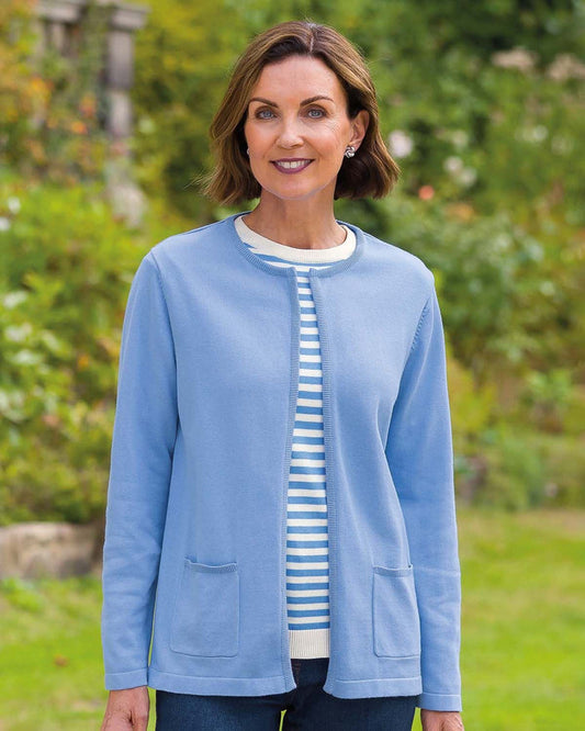 Carla Edge to Edge Pure Cotton Ladies Cardigan - Iris - Country Collection