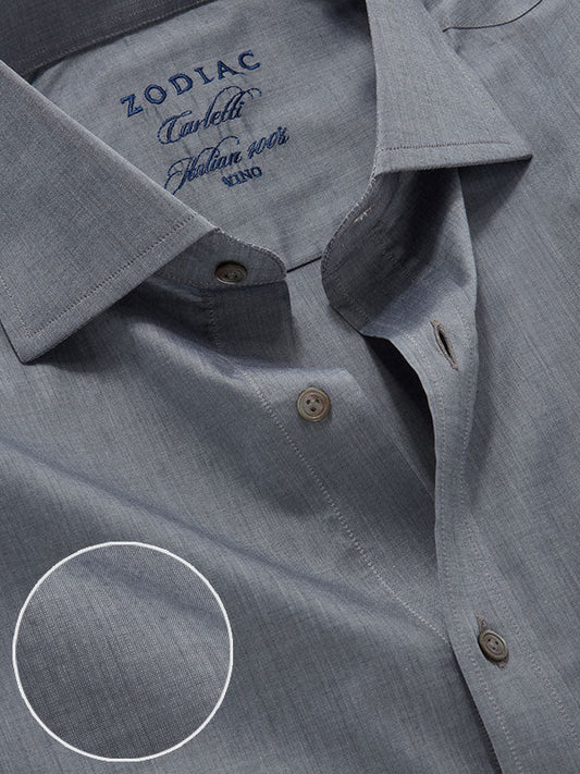 Carletti  Grey Solid Full Sleeve Single Cuff Classic Fit  Semi Formal Dark  Italian 100's Cotton Shirt