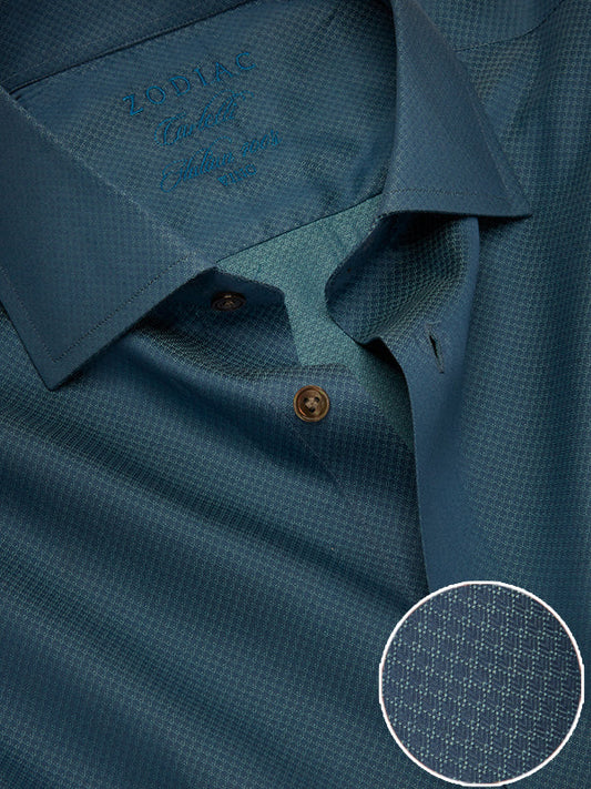 Carletti Teal Solid Full Sleeve Single Cuff Tailored Fit  Semi Formal Dark  Italian 100's Cotton Shirt