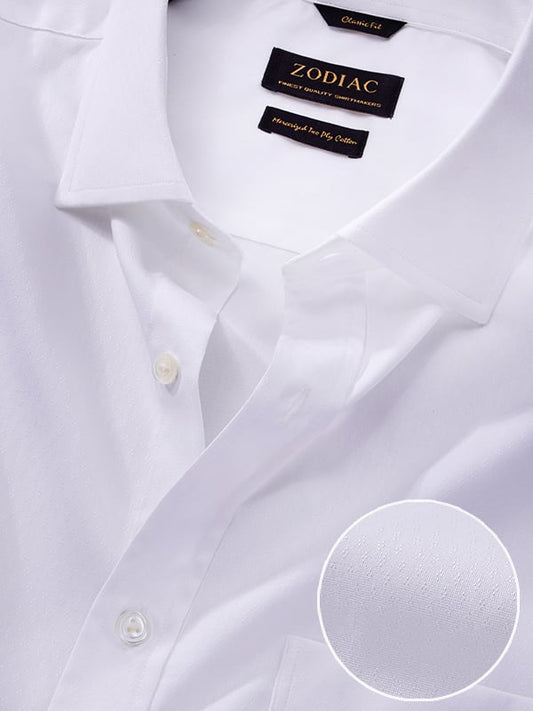 Carulli White Solid Half Sleeve Classic Fit Classic Formal Two Ply Mercerized Cotton Shirt
